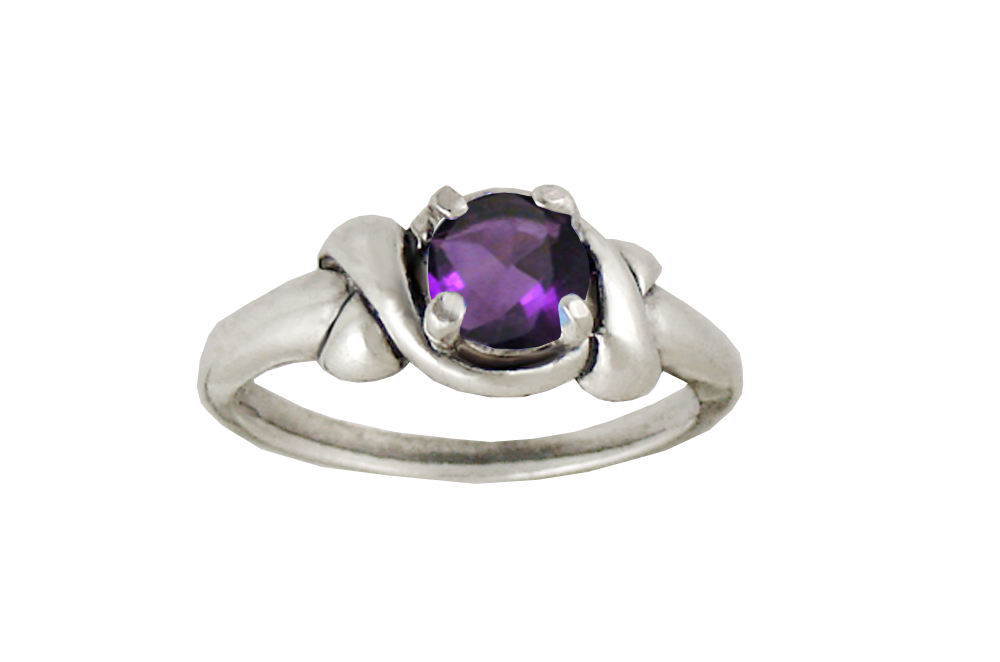 Sterling Silver Love Knot Ring With Faceted Amethyst Size 8